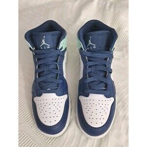 Jordan Air Jordan 1 Mid Blue White Mint Green Unisex  7Y Athletic Sneakers
